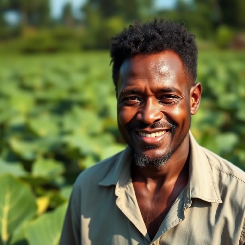 A farmer inspecting their crops in the field